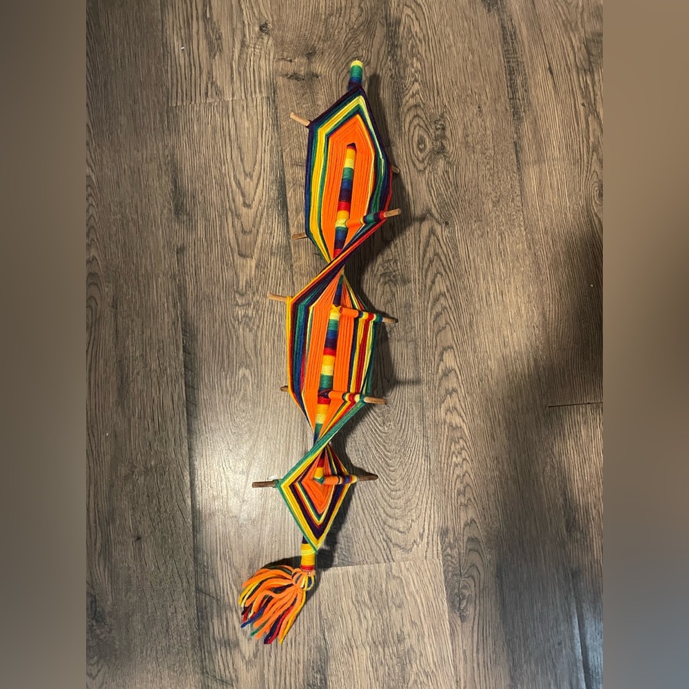Vintage Handmade Yarn Art Hanging Spinner ~ colorful & unique!